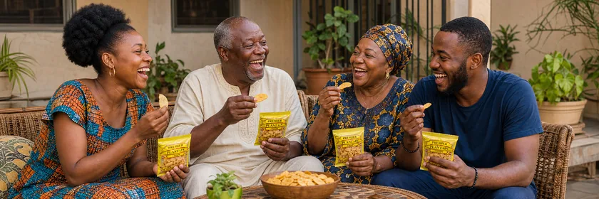 A four-person family sharing Premier Plantain Crisps